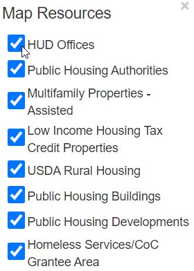Hud's resources checkboxes filter selection