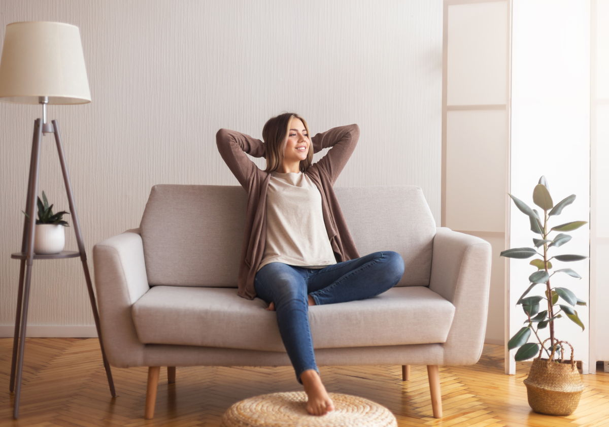millennial girl relaxing buying home help